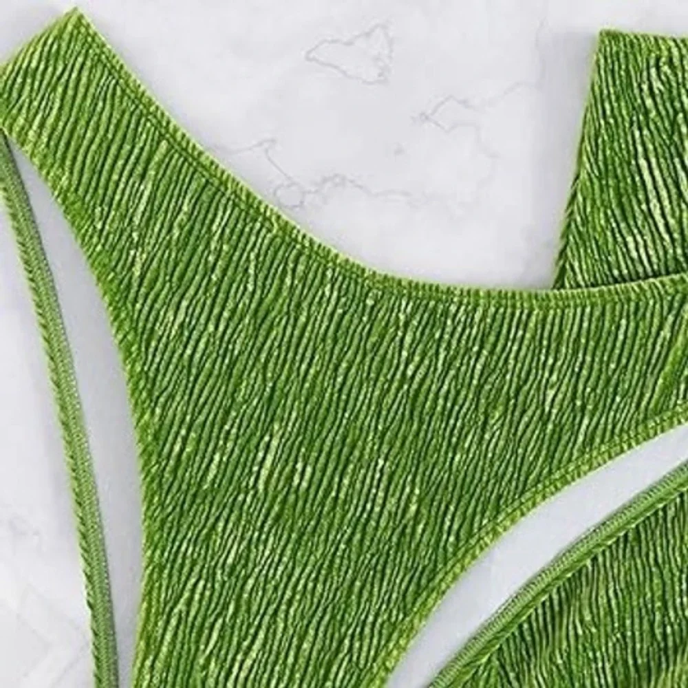 Micas Bikini Set Bikini‎ Swimsuit 2 Piece Green Wrinkled Cloth Medium